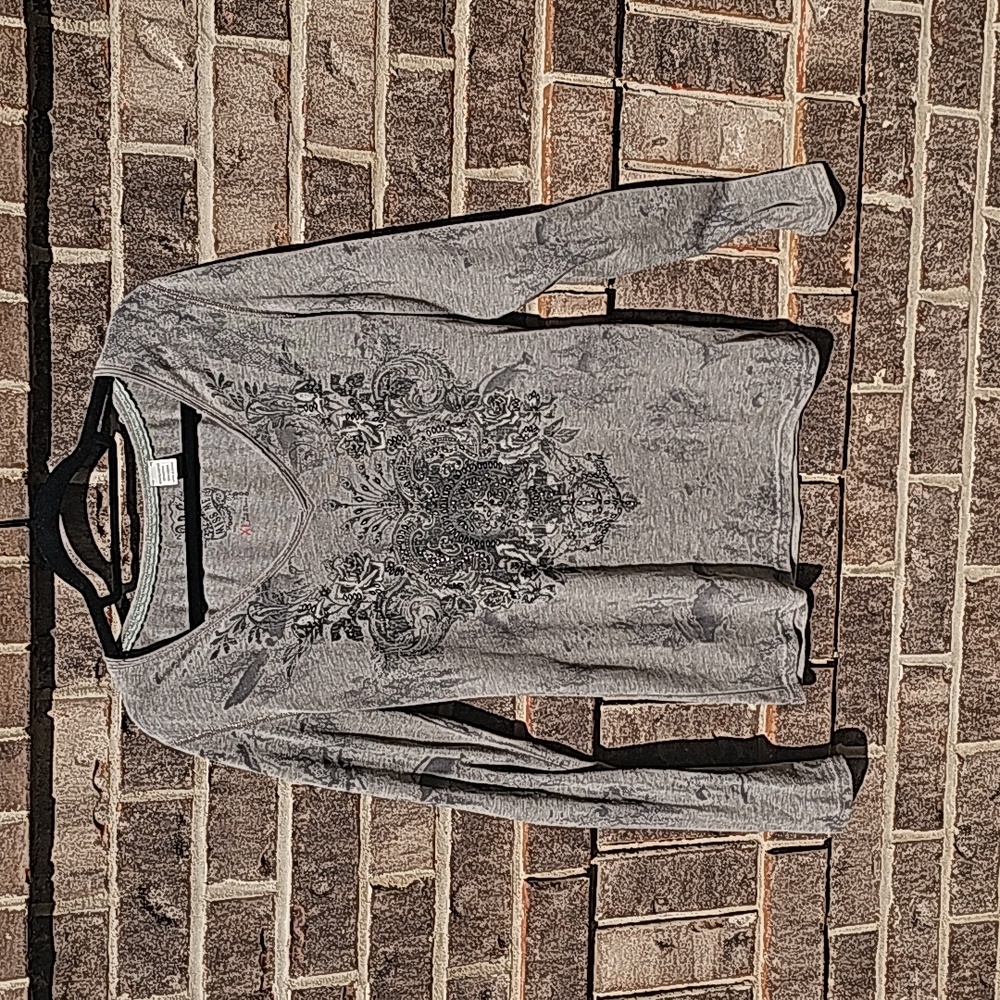 Miss Me Long Sleeve Top with Rhinestone Accents Size XL